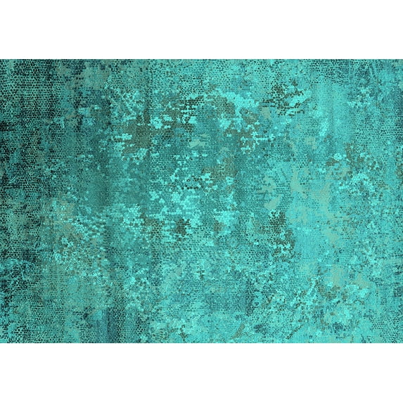 Ahgly Company Indoor Rectangle Oriental Turquoise Blue Industrial Area Rugs, 7' x 10'