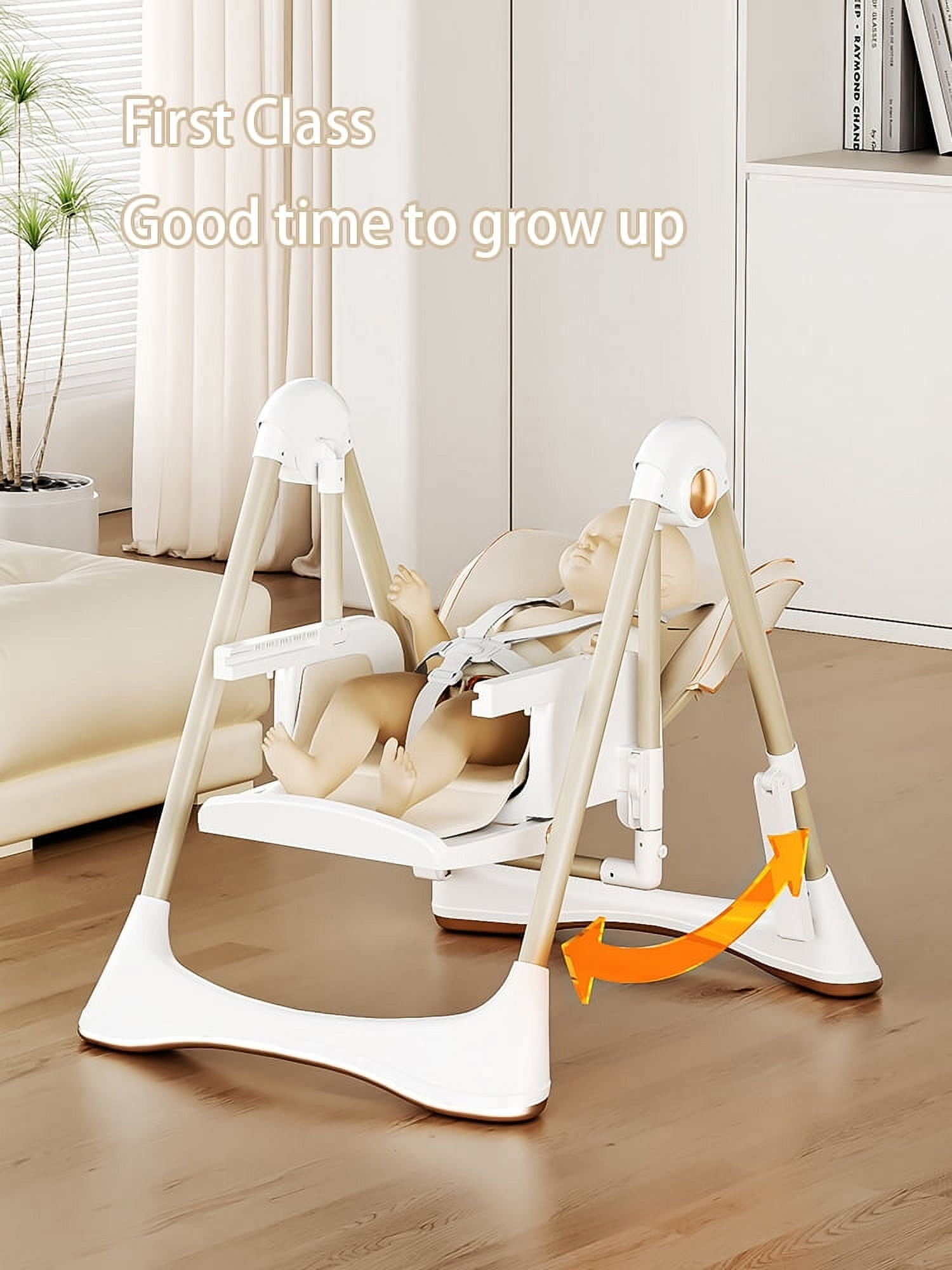 3 in 1 Baby Swing Convertible BabyHigh Chair,Portable Baby Feeding Chairs,Baby Folding Dining Chairs for Babies and Toddlers,Adjustable Height,Unisex,KHAKI
