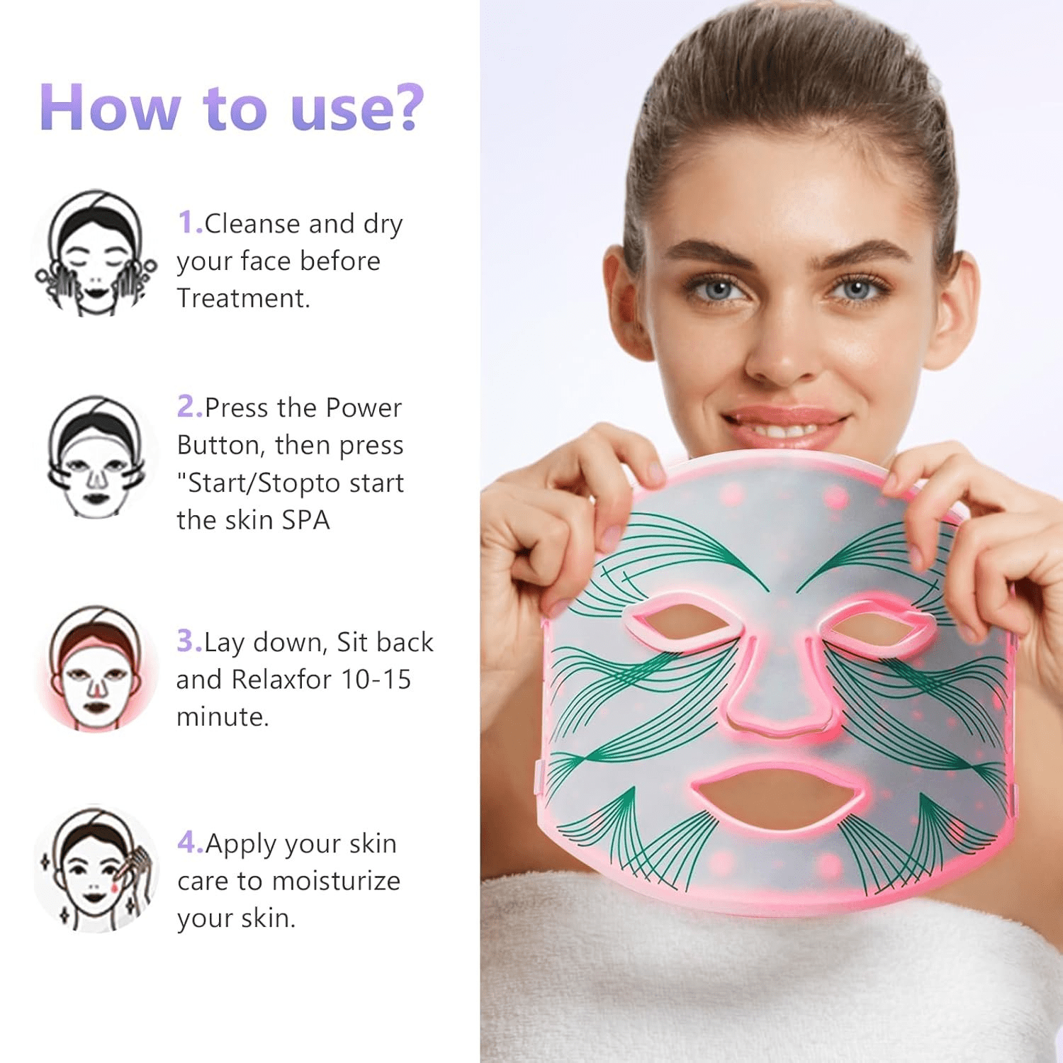 Cordless 7-Color LED Face Mask, Rechargeable & Wearable Light Device for At-Home Spa and Facial Wellness Routines, Full Face Coverage