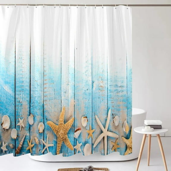 Blue Ocean Beach Shell StarShower Curtains Bathroom Curtains Waterproof Polyester Bath Curtain with 12 Shower Curtain