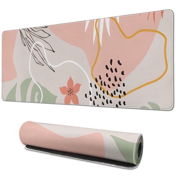 Long Mouse Pads for Desk,Orange Boho Plant Pattern Desk Mats on Top Of Desks, Desk Mouse Pad Extra Large with 3mm Non-Slip Base and Stitched Edge for Gaming,Office,Work,Home 31.5"x11.8"