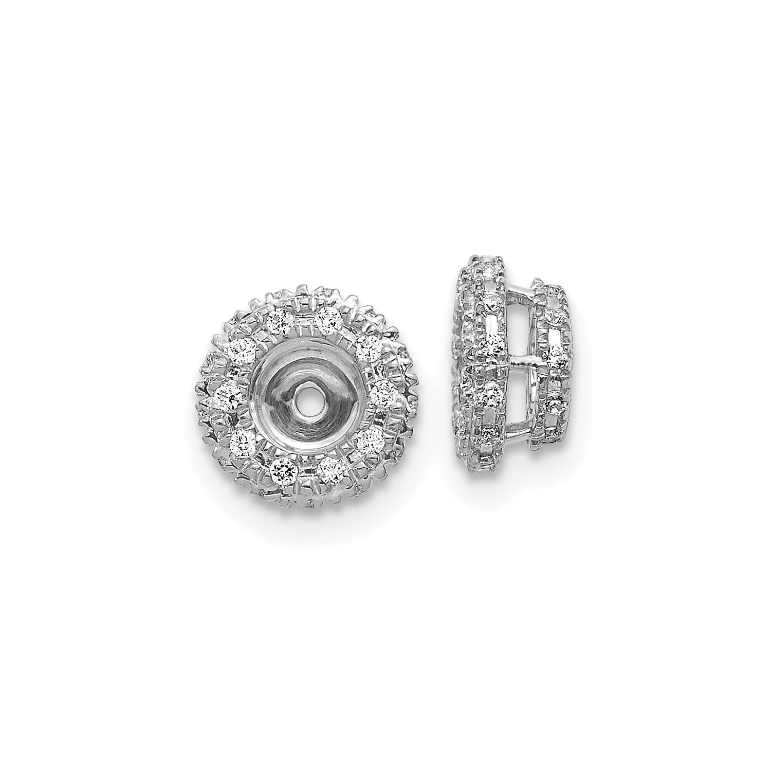 14k White Gold Round Diamond Earring Jacket 3D Stud 8mm Enhancer 0.20