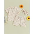 thumbnail image 3 of Musuos Baby Girls Shorts Set, 6 12 18 24M 3T Floral Short Sleeve T-shirt with Shorts and Hairband Summer Outfit, 3 of 10