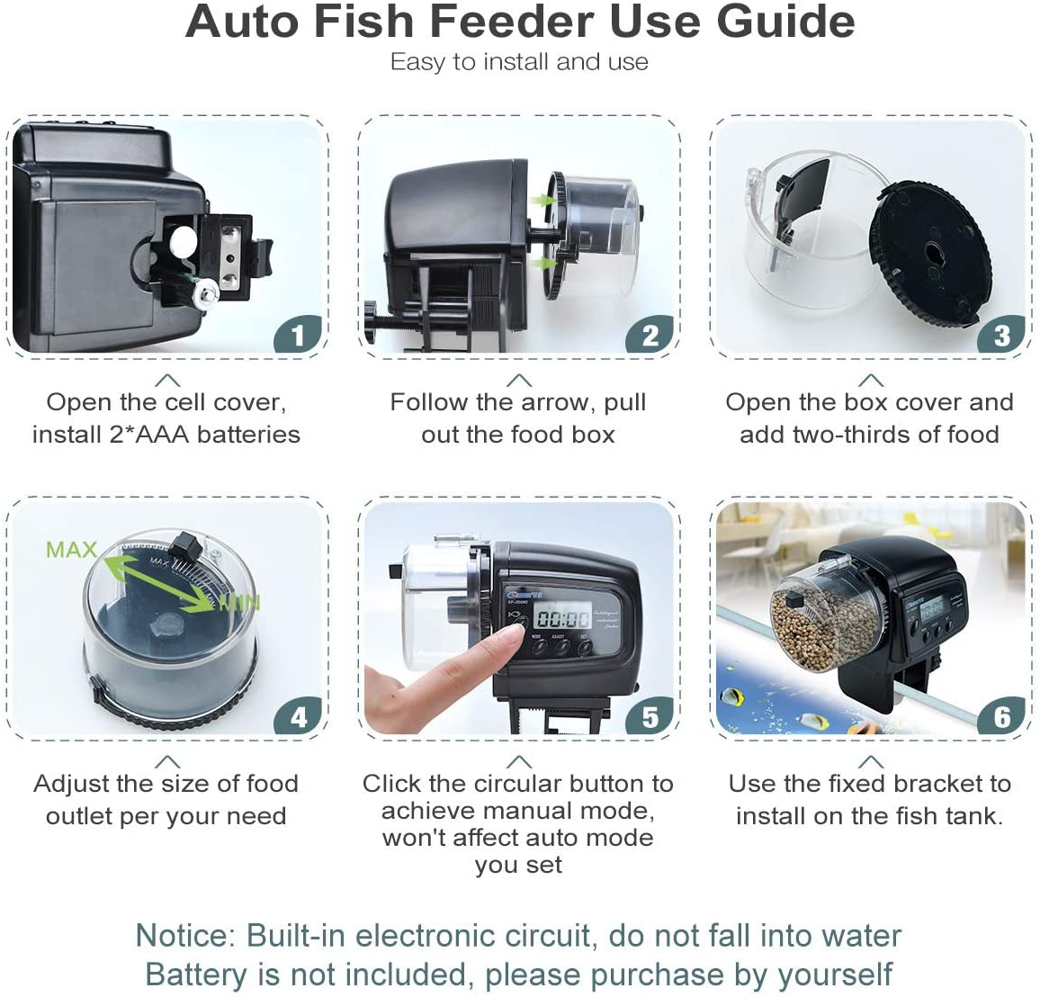 Lychee Fish Tank Automatic Feeder Fish Food Dispenser Intelligent Timing Aquarium Feeder, AF-2009D - image 2 of 5