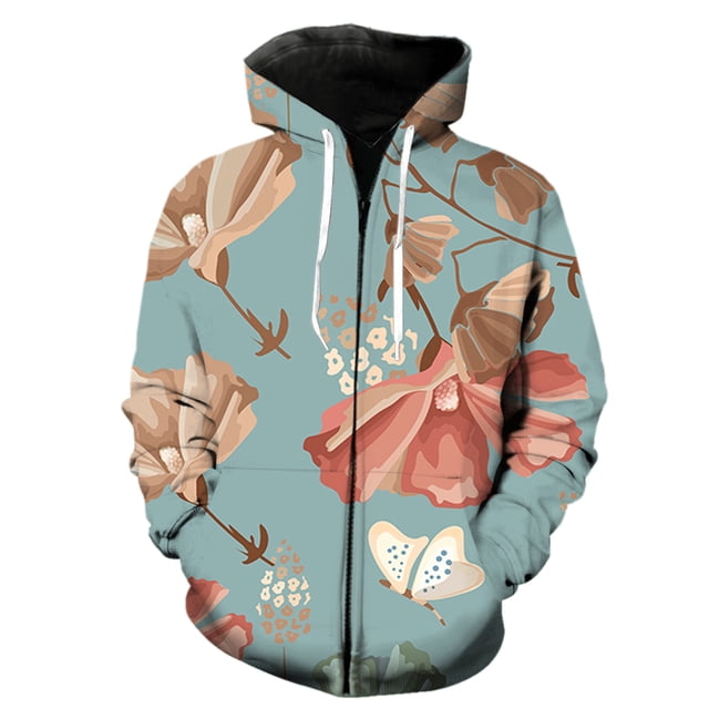 Sudadera con capucha y cremallera para hombre, diseño de mariposa de dibujos animados, con estampado 3D, estilo hip hop, de gran tamaño, divertida, de manga larga, para primavera