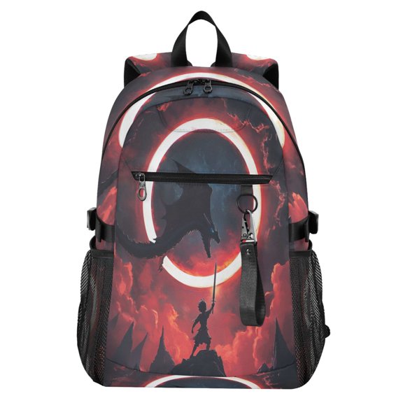 Full‑Print Casual Laptop Backpack, 20L Water‑Resistant Twill Tote Daypack with 14 Inch Computer Compartment for School Business Travel The Dragon and The Youth