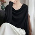 thumbnail image 4 of Lenpel Women's Long Sleeve Tops Cowl Neck Solid Color Casual T-Shirts Loose Tunic Blouses Going out Tee Shirts(Black,Medium), 4 of 5