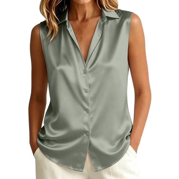 DagobertNiko Women Plus Size Short Sleeve Tops Silk Satin Lapel Elegant Blouses Casual Tee for Summer Daily Wear and Style