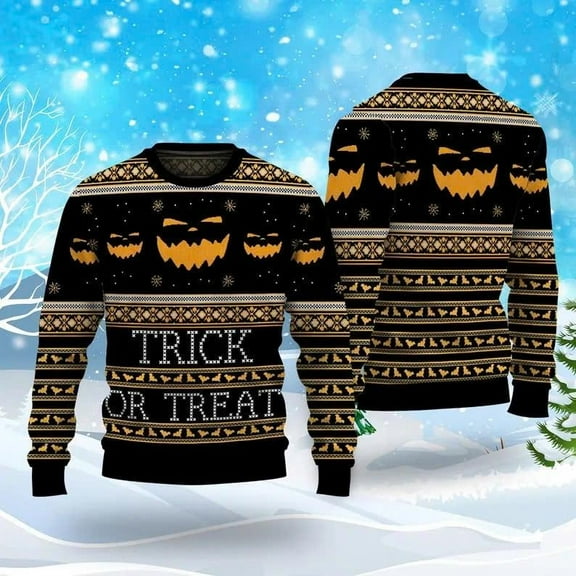 Halloween Trick or Treat Ugly Christmas Sweater, Funny Family Xmas Sweater, Matching Christmas Party Outfit, Spooky Holiday Pullover.