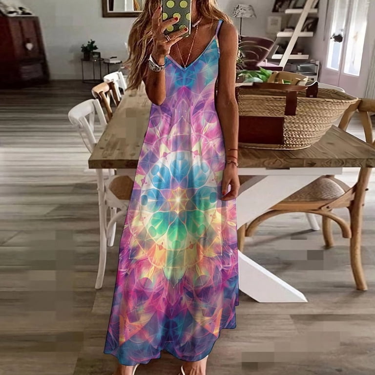 Kaleidoscope Mandala Colorful Floral Boho Sleeveless Dress Women's