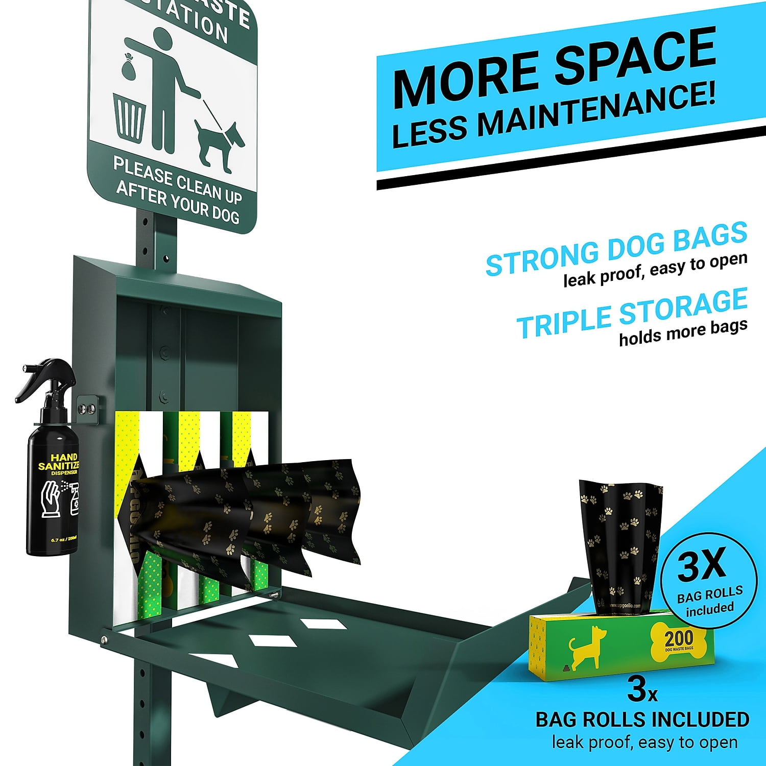 Flash Furniture Kessler Mini Pet Waste Station with Sign Bag Dispenser and Hand Sanitizer Bottle