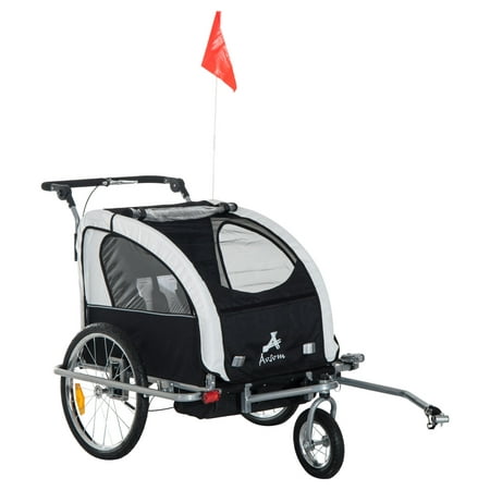 Elite II 3-In-1 Double Child Two-Wheel Bicycle Trailer, Stroller and Jogger with 2 Safety Harnesses - Black /