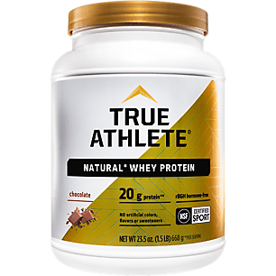 True Athlete Natural Whey Protein  Chocolate, 20g of Protein per Serving  Probiotics for Digestive Health, Hormone Free  NSF Certified For Sport (1.5 Pound Powder)