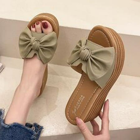 

Binmer Women Bowknot Beach Summer Slippers Platform Slope Heels Plus Size Shoes