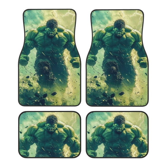 4 Pieces Car Floor Mat Set Green Hulk Protection Full Sets Universal Fit for SUV, Sedans, Vans, Trucks