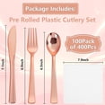 thumbnail image 2 of 400PCS Pre Rolled Rose Gold Plastic Silverware Sets - Heavy Duty Rose Gold Cutlery - Include 100 Pack Wrapped Disposable Utensils with Napkins for Parties & Dinners & Weddings, 2 of 18