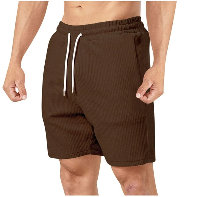 Cameland Men's Striped Shorts Summer Casual Solid Color Drawstring Shorts Comfortable Elastic Waist Shorts with Pockets