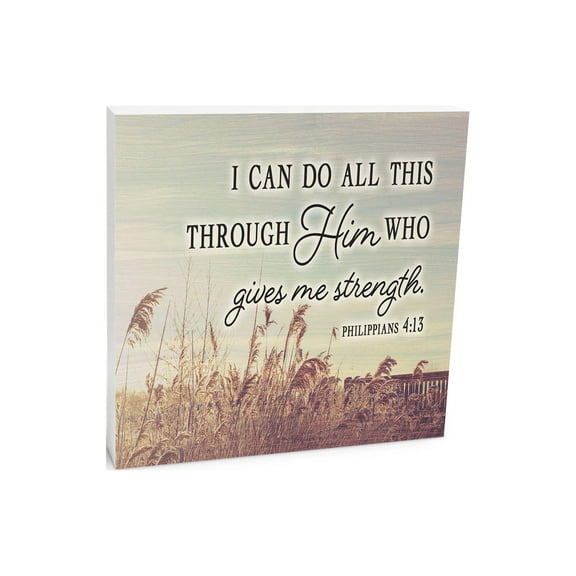 Can Do All Things Through Him Tan Grasses 10 x 10 Wood Tabletop Sign Plaque