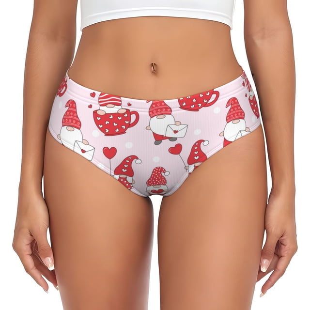 Fotbe Valentine Gnomes Calzones Estampados para Mujer – Ropa Interior de Algodón, Cómoda, Suave y Elástica-X-Large
