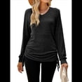 thumbnail image 3 of Camisetas para Mujer, Larga, Cuello en V, Básicas, Informales, Holgadas, Suaves, para Otoño. Negro L, 3 of 10