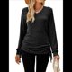 thumbnail image 3 of Camisetas para Mujer, Larga, Cuello en V, Básicas, Informales, Holgadas, Suaves, para Otoño. Negro L, 3 of 10