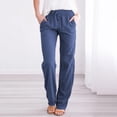 thumbnail image 3 of SDNall Women Casual Cotton And Linen Drawstring Elastic Waist Long Straight Pants, 3 of 9