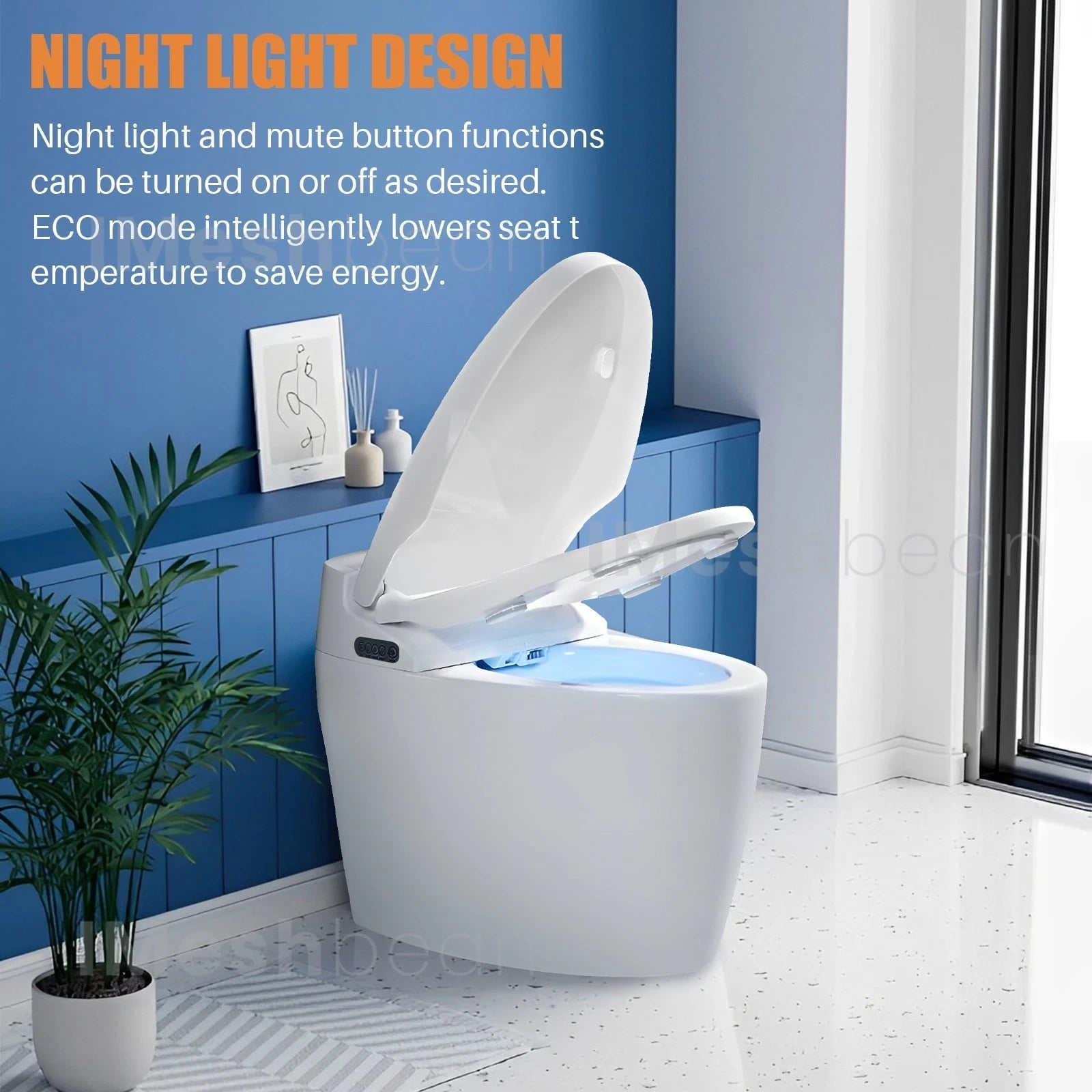 iMeshbean Electric Bidet Toilet Seat, Elongated Smart Heated Bidet, LCD Auto Flush w/ Night Light