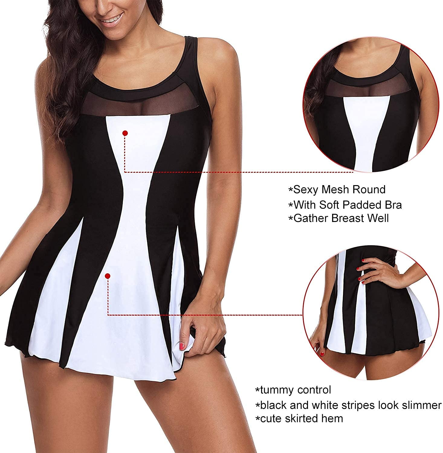 Zando Womens Swimsuits Tummy Control Swim Dress One Piece Swimsuit Plus Size Swimwear V Neck Bathing Suits Swim Dress 