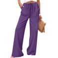thumbnail image 4 of HKYNLAG Women Linen Pants Summer Casual Loose Wide Leg Palazzo Pants Drawstring High Waist Flowy Beach Trousers with Pockets Purple M, 4 of 7