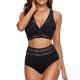 thumbnail image 2 of Augper Women's Two Crochet Lace High Waist V Neck Bikini Set Swimsuit, 2 of 8