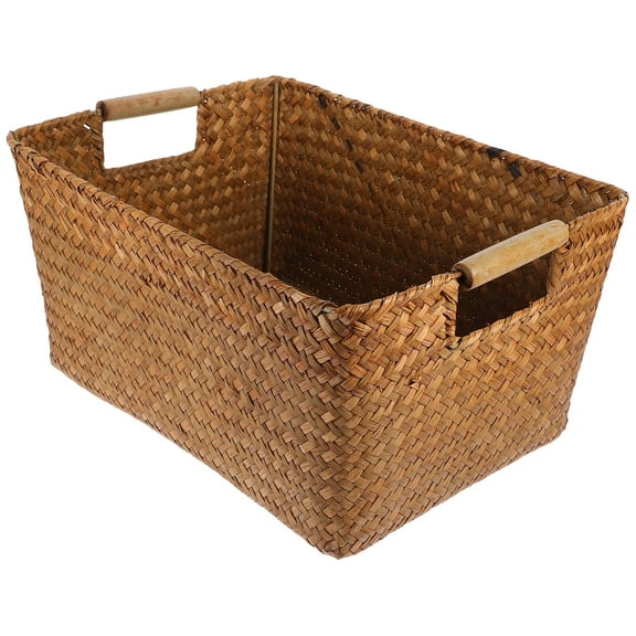 ibasenice Handwoven Storage Basket with Handle Light Brown Multipurpose Woven Bin for Desktop