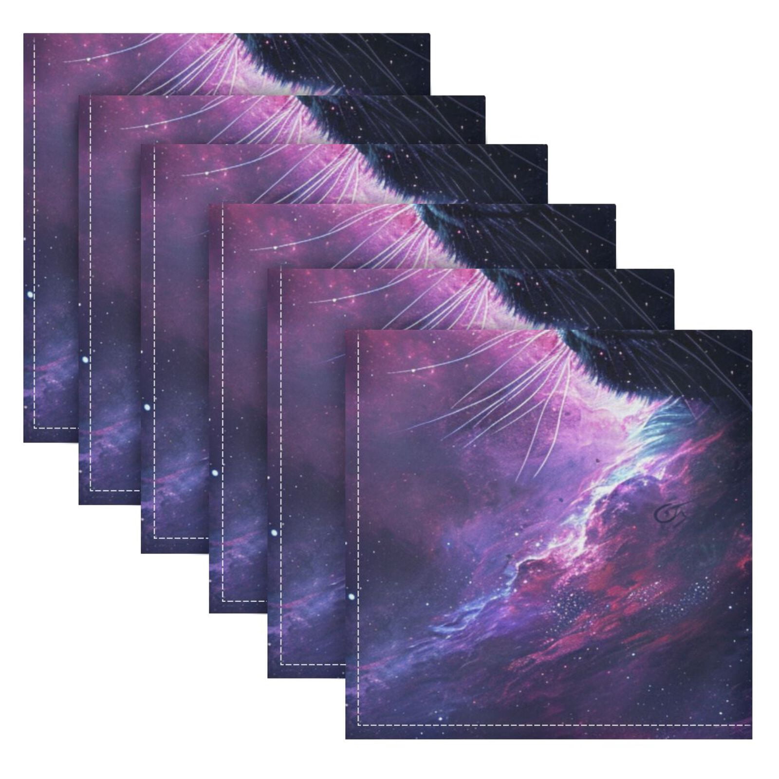 JSTEL Black Cat Galaxy Cloth Napkins Set of 6, 20x20 Inch Washable and Reusable Napkin for Decoupage Dinner Party Everyday Use