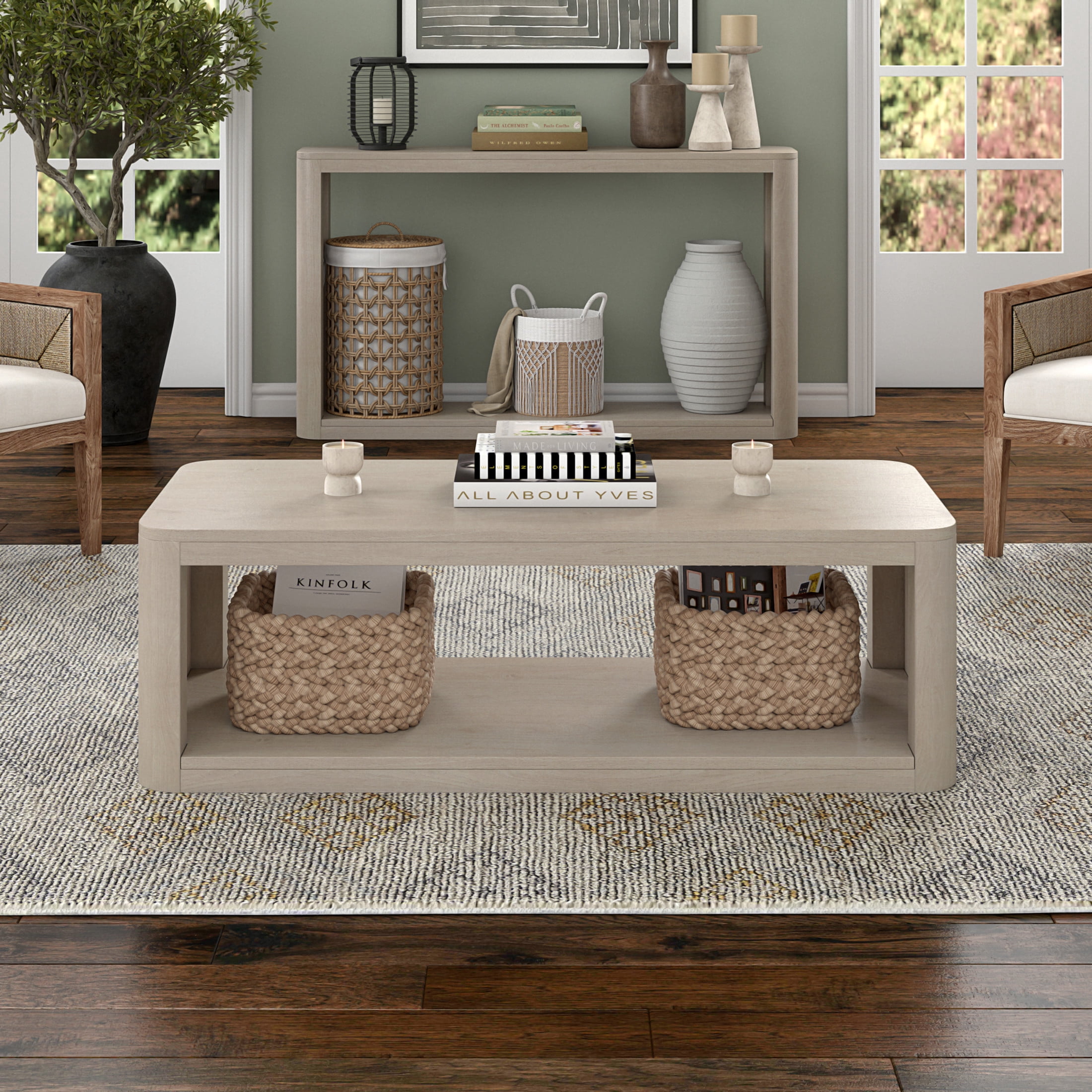 Evelyn&Zoe Modern/Contemporary 47" Wide Alder White Coffee Table