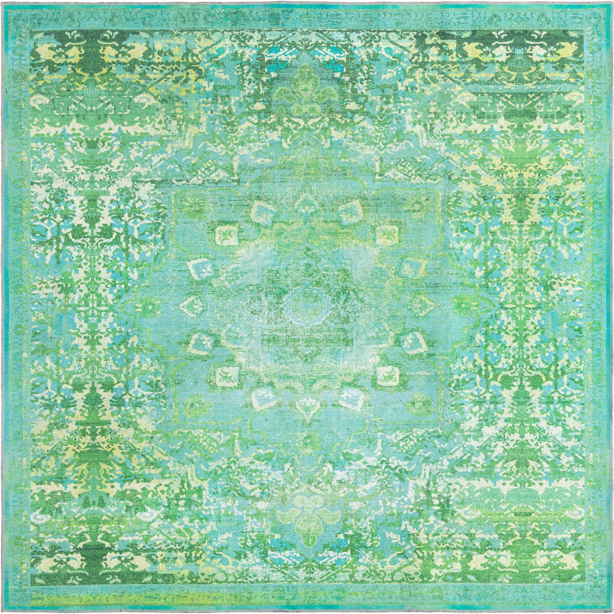 Francesca Collection Washable Rug 7 Ft Square Spring Green