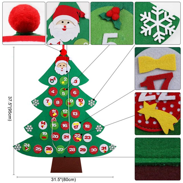 OurWarm DIY Felt Christmas Tree Snowman with Ornaments Fake Christmas Tree Kids Toys Christmas Party Decoration New Year 2019