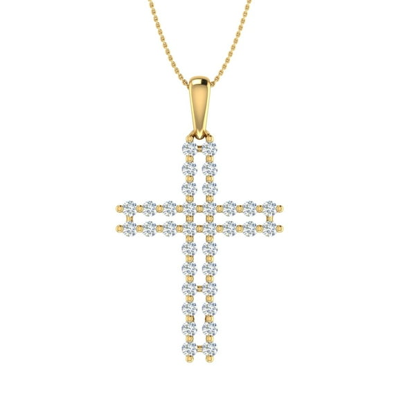 1/2 Carat Diamond Cross Pendant Necklace in 14K Yellow Gold (Silver Chain Included) (SI1-SI2 Clarity)