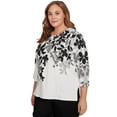 thumbnail image 3 of Alfred Dunner Womens Plus-Size Shadow Leaf Three Quarter Sleeve Top, 3 of 4