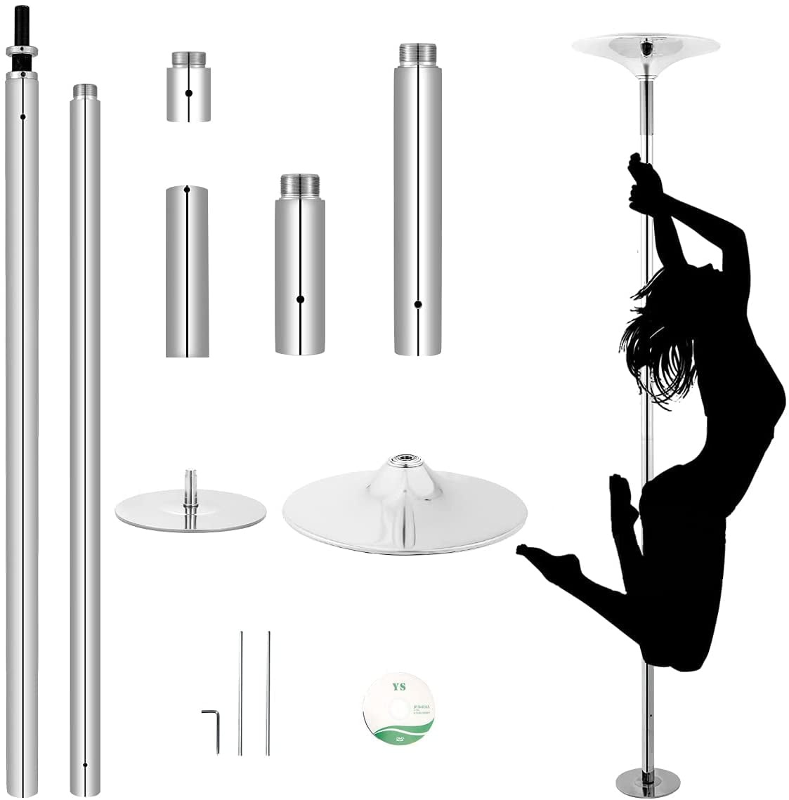 Portable Removable Pole Kit for Home Club Gym Bar Silver YOLENY Dancing Pole Spinning Static Pole Dance with Adjustable Height 