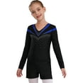 thumbnail image 2 of iiniim Girls Rhinestones Long Sleeve Gymnastics Leotards with Athletic Shorts Set Biketard Dancewear Blue 6, 2 of 7