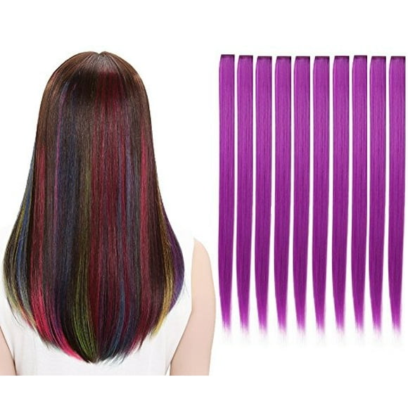 LiaSun 10Pcs/set Multi-Colors Straight Highlight Clip in Hair Extensions 20 Inch Colored Party Hair Pieces (Purple)