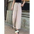 thumbnail image 3 of Women's Loose Knit Drawstring High Waist Solid Wide Leg Pants, 3 of 3