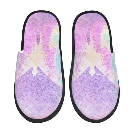 Balery Purple Sparkling Butterfly Slient Indoor Furry Fleece Comfort House Shoes Soft Non-Slip Home Shoes Cotton slippers House Slippers-- Medium