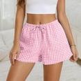 thumbnail image 4 of Ohufall Women's Pajama Shorts Cute Plaid Printed Elastic High Waist Drawstring Sleepwear Summer Loose Comfy Home Lounge Pj Bottoms for Women, 4 of 7