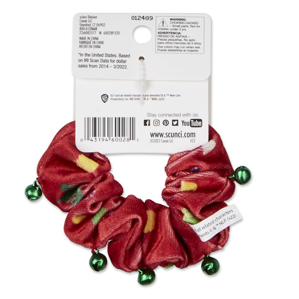 Scunci Elf Scrunchie Hair Tie with Jingle Bells, Red