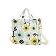 thumbnail image 7 of FORMRS Womens Corduroy Tote Bag Crossbody Shoulder Handbag with Pocket, White Flower, 7 of 7