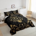 thumbnail image 3 of Manfei Gold Baroque Damask Bedding Queen Comforter Set, Hippie Flower Floral Down Comforter, Vintage Victorian Bedding Sets Queen with Comforter, Breathable Bedroom Decorative, 3 Pieces Reversible, 3 of 8