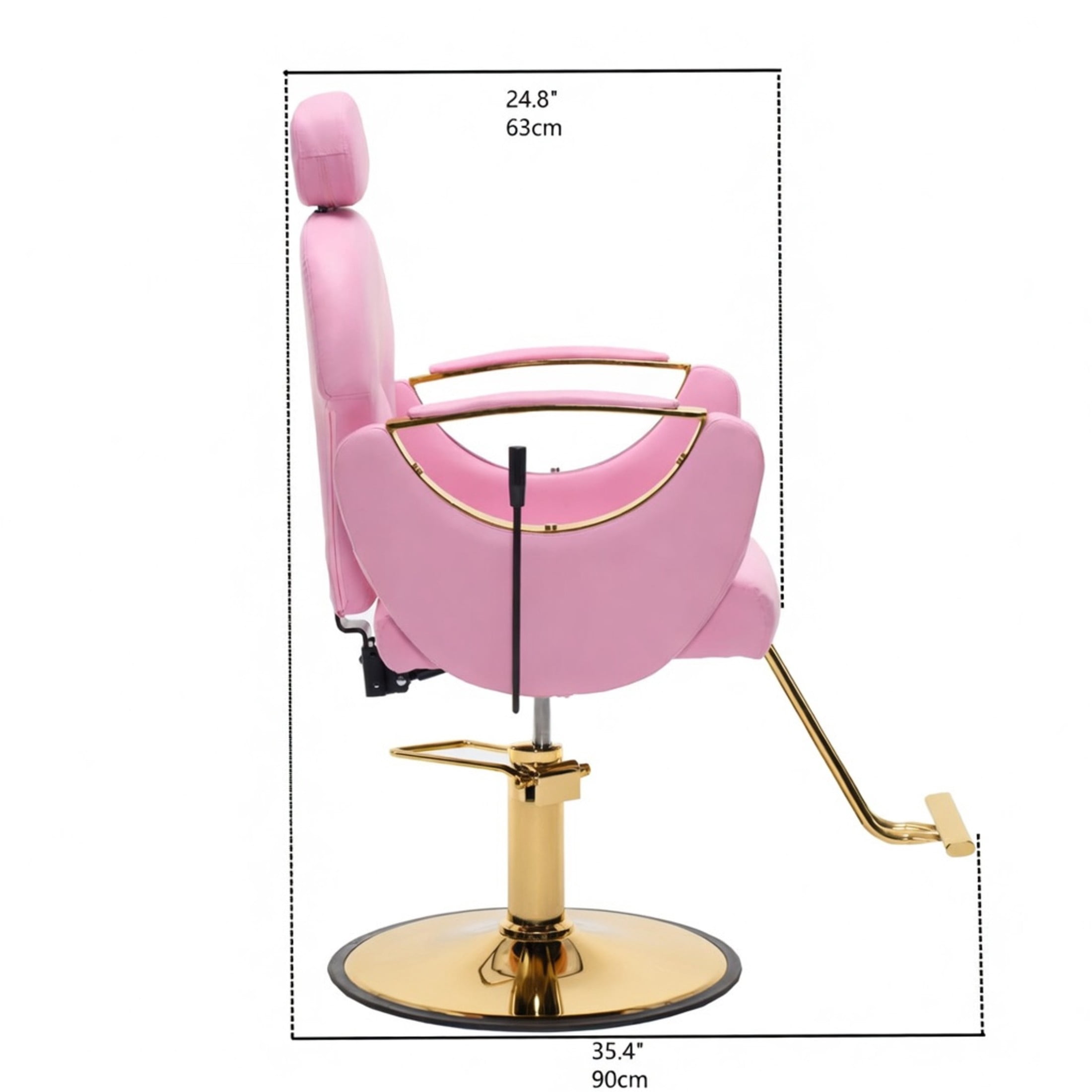 Noble House Hydraulic Barber Chair, Reclining Salon Styling Chair, PU Upholstery, Pink + Gold