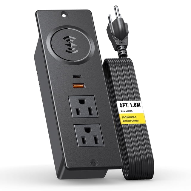 Power Strip Kungfuking empotrado con USB C de 20 W, 10 W, inalámbrico