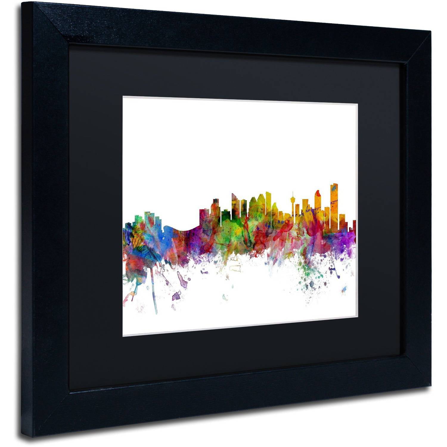 Trademark Fine Art "Calgary Canada Skyline" Canvas Art by Michael Tompsett Black Matte, Black Frame