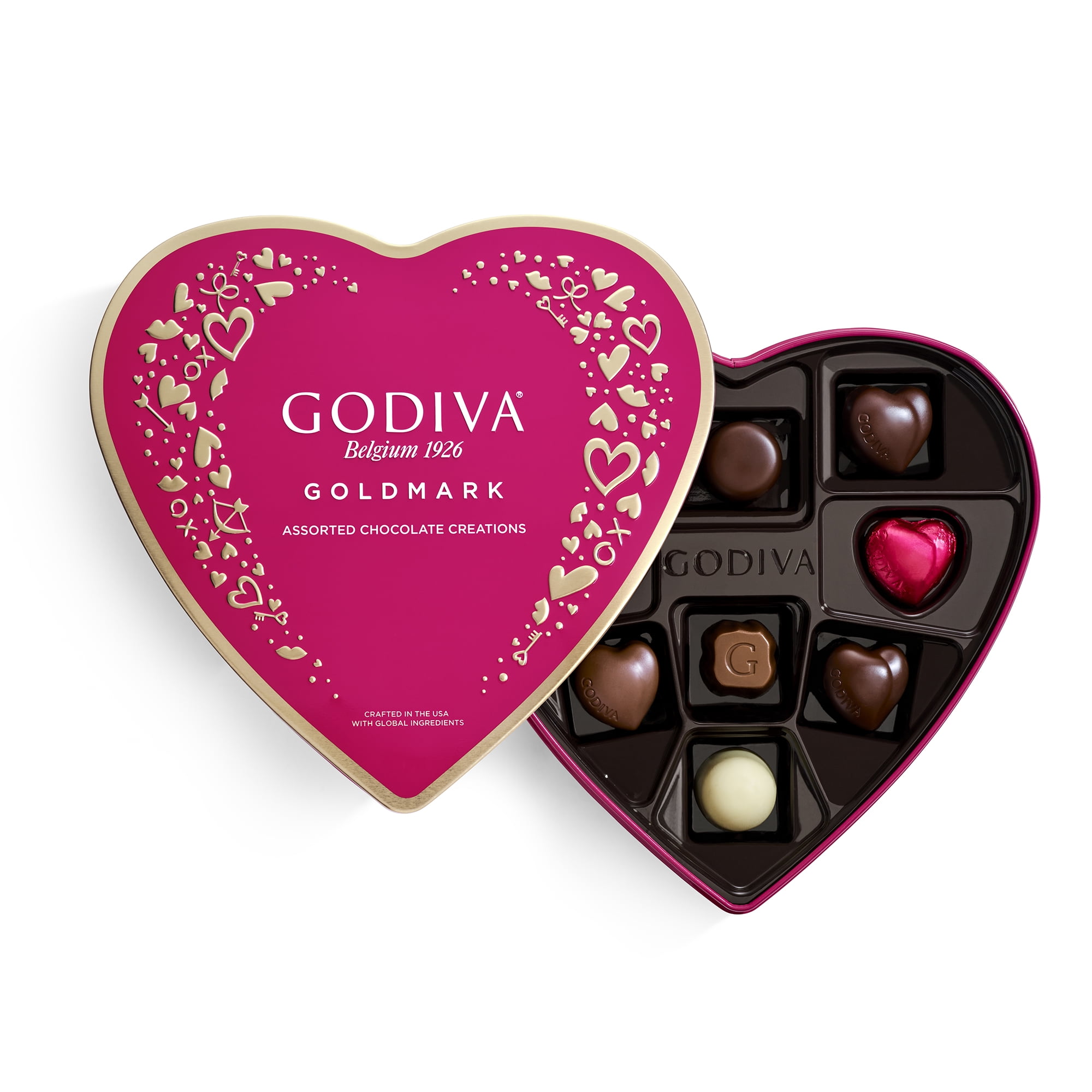 Godiva Valentine's Day Assorted Chocolate Heart Box, Goldmark Collection, 9 Pieces